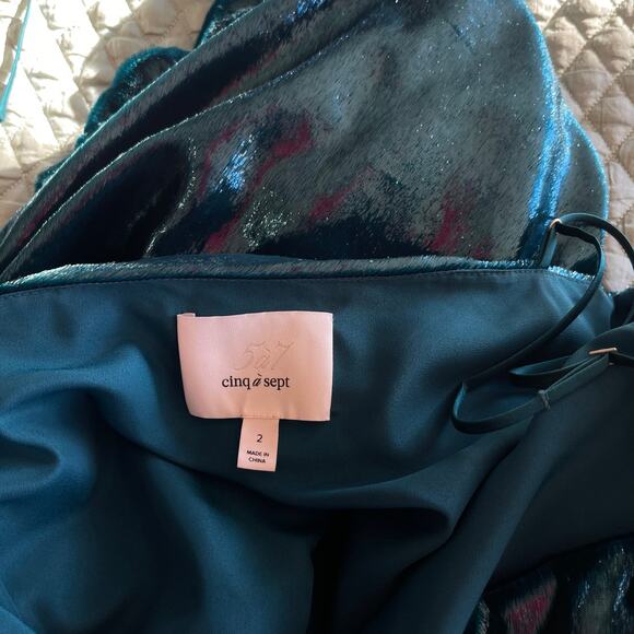 CINQ A SEPT Shiny Astrid Dress Teal Topaz Size 2 Metallic Bodycon Mini Sexy Chic - Picture 16 of 16